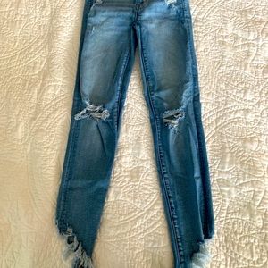 American eagle skinny jeans with fringe ankles